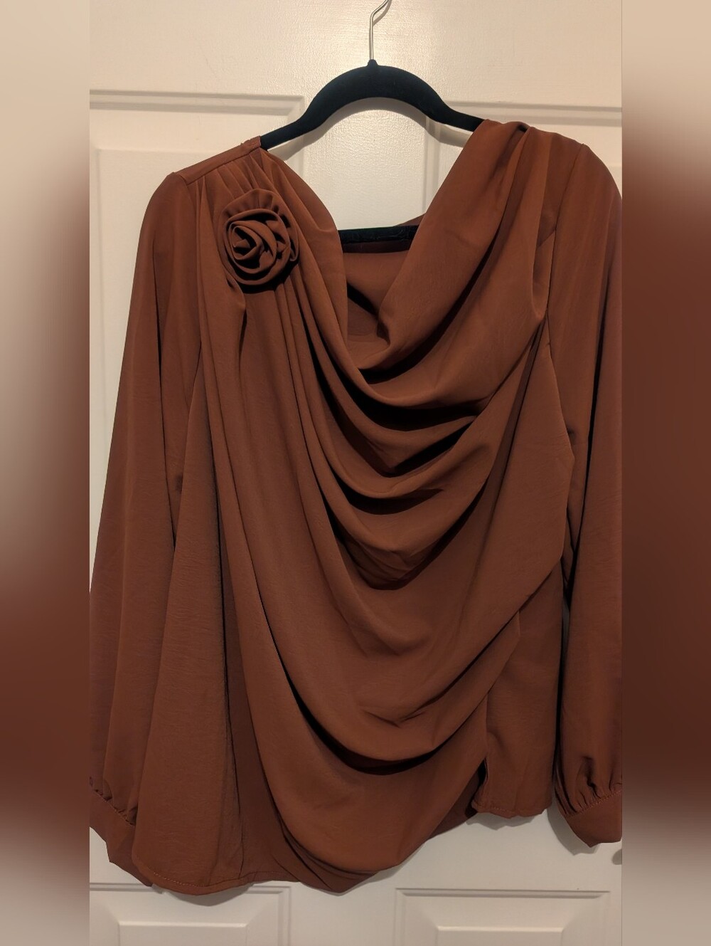 Draped Rose Accent Blouse Cowl Neckline Size 2X